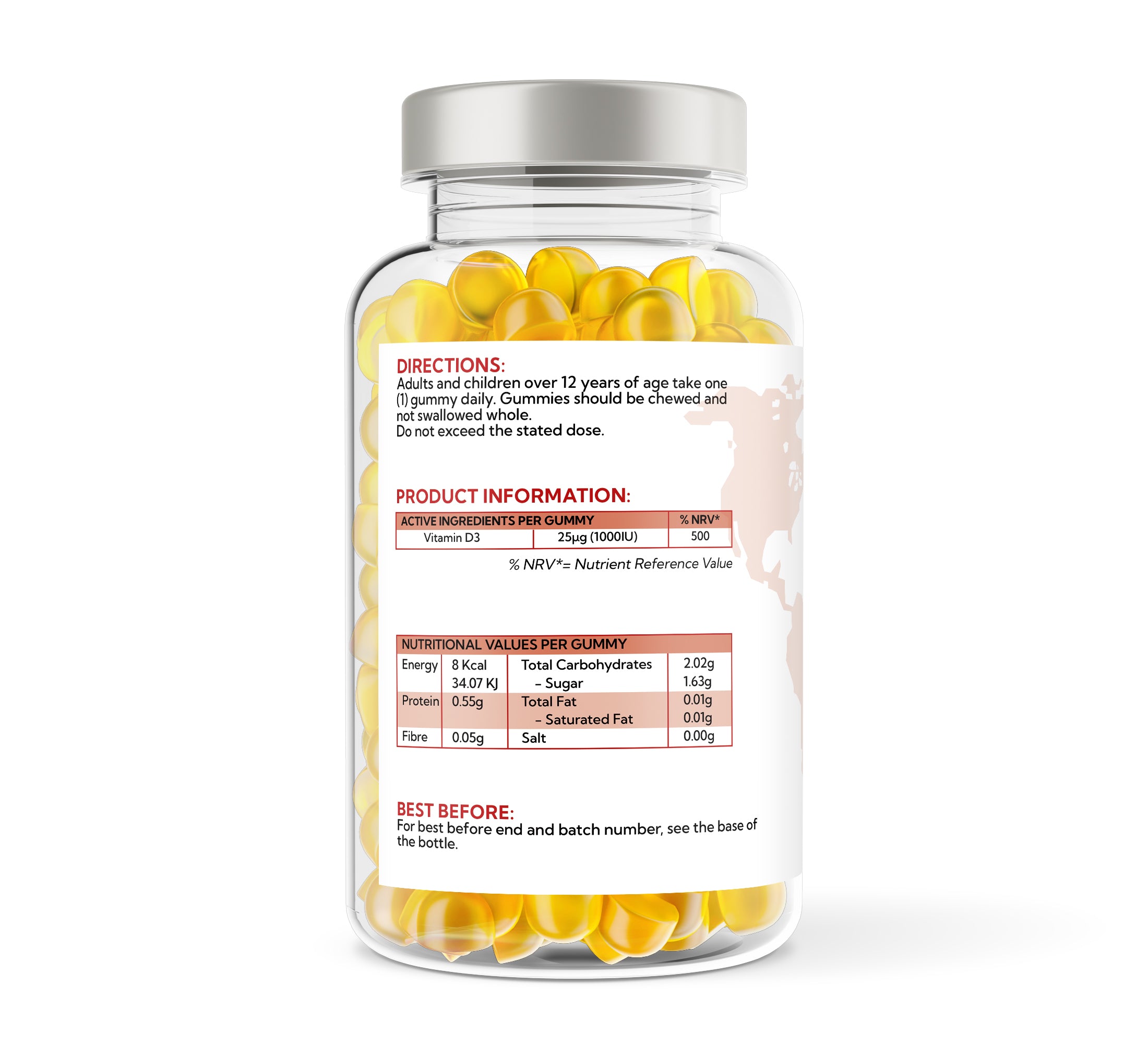 1UTHEALTHLTD® Vitamin D3 1000IU Gummies – 150 Gummies | Natural Lemon Flavour