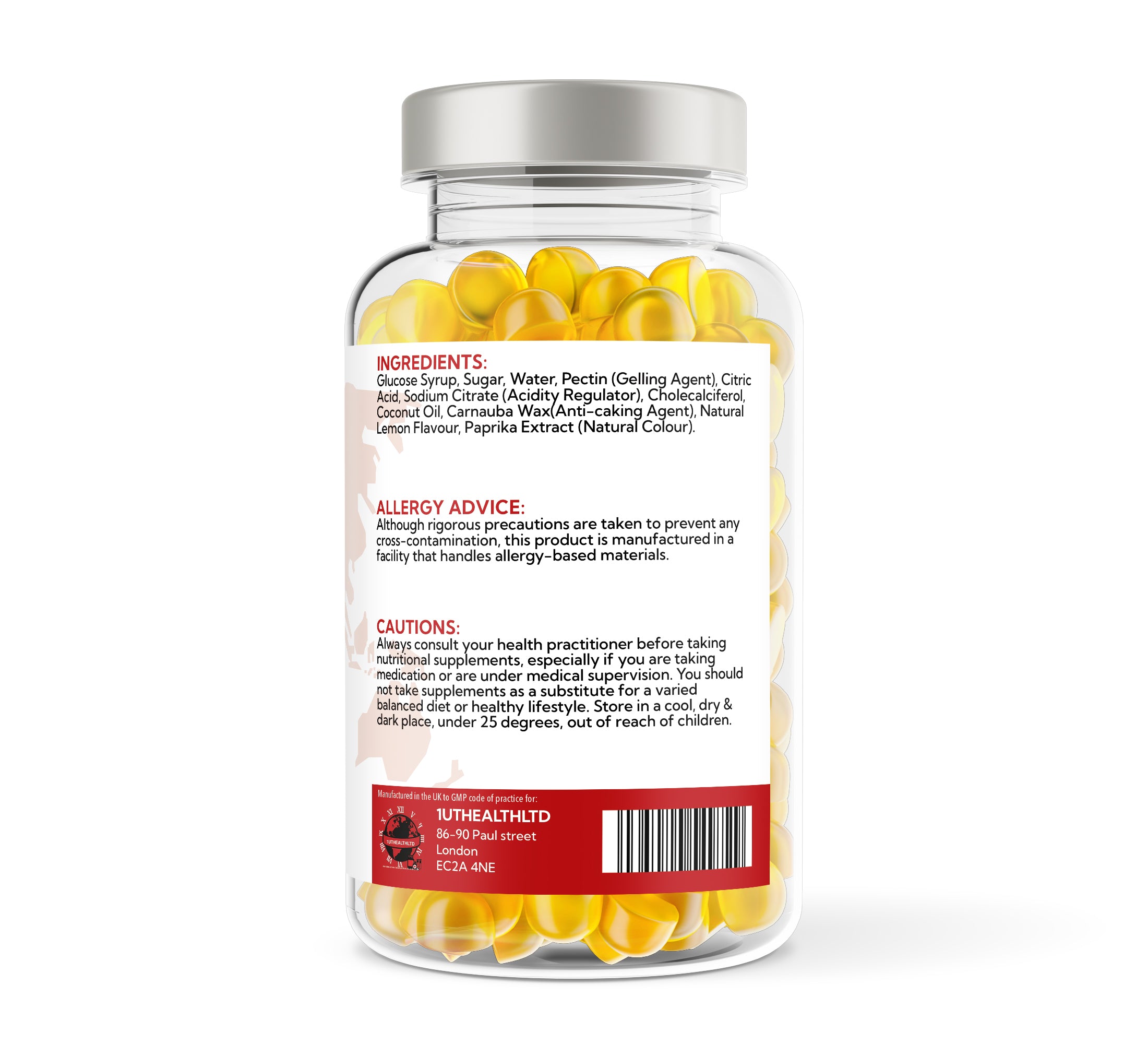 1UTHEALTHLTD® Vitamin D3 1000IU Gummies – 150 Gummies | Natural Lemon Flavour